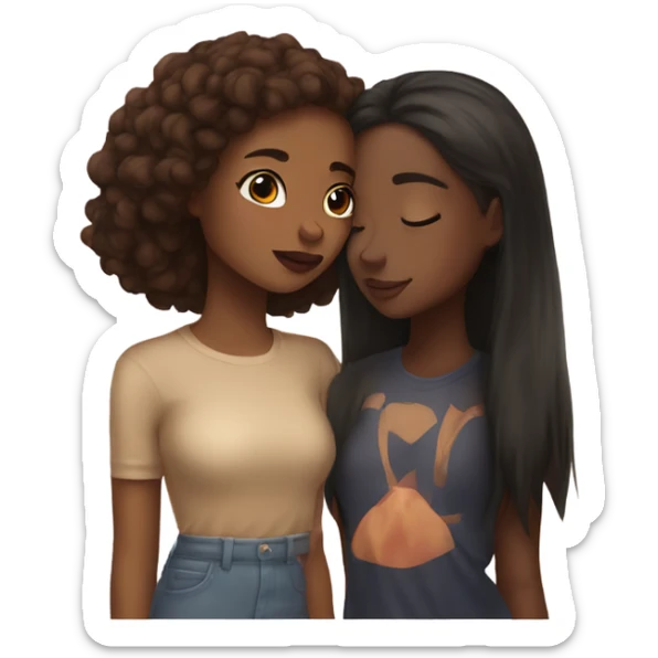 one light skin girl and a brown skin girl kissing sticker