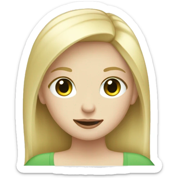 blond girl with pale skin and green eyes on her laptop sticker