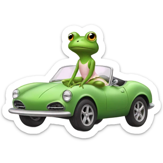 frog wearing a ballerina dress with a sports car sticker