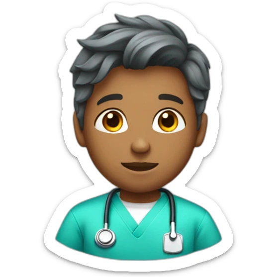 A child wearing medical scrubs, his hair is not very long  sticker