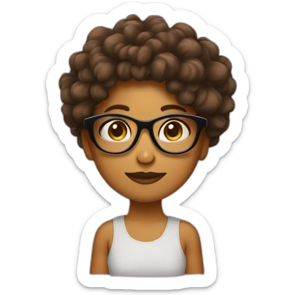 chica pelo negro pelo rizado con un moño alto con gafas y pero recogido con un moño sticker