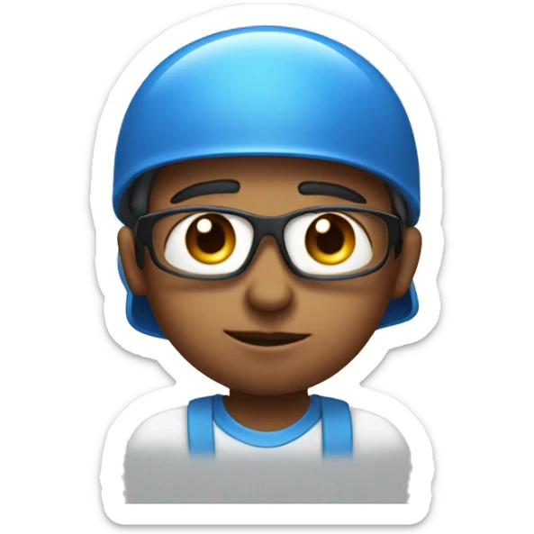 kid with blue helmet and unibrow with pencil in his nose and a shirt that says jeffy sticker