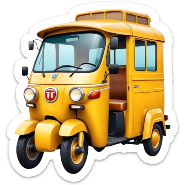 Cinematic Realistic Tuk Tuk Pop Culture Emoji, featuring a vibrant portrayal of the iconic Thai tuk tuk rendered with dynamic textures and lively, urban lighting. sticker