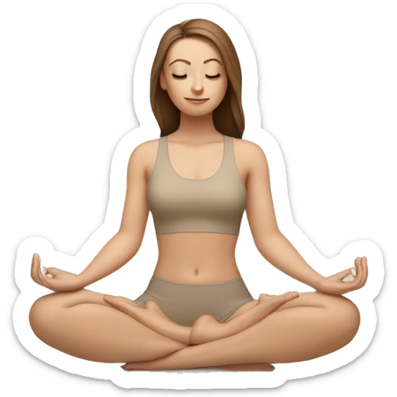 White Girl with brown hair doing padmasana in beige tight yoga suit sticker