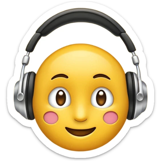 Ein gelber runder Emoji. Augen geslossen. Total im moment. Glpcklich, leichtes lächeln. Verträumt. Leichtigkeit. Freiheit. Overearkopfkörer auf und im hintergrund kleine musiknoten sticker
