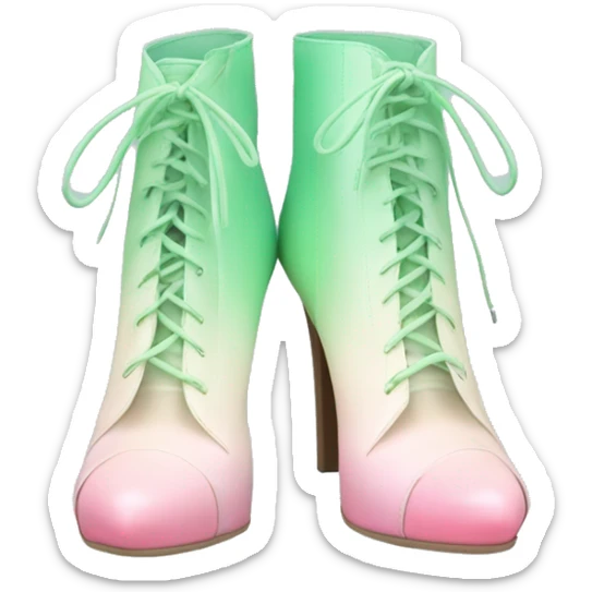 Realistic isolated top view of a pair of light pastel green to pastel pink ombre peep toe ankle bootie boots.  sticker