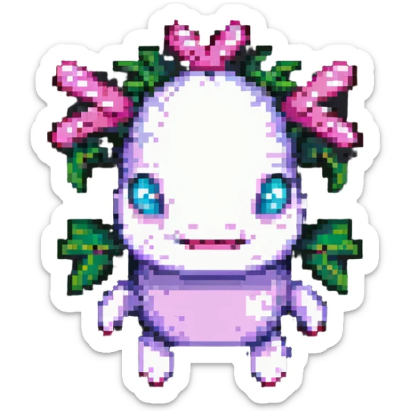 Minecraft-style axolotl character, blocky and pixelated, playful colors, friendly expression sticker