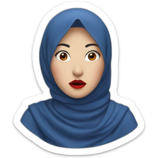 Asian women wearing blue indigo hijab with red lipstick with shocked face sticker
