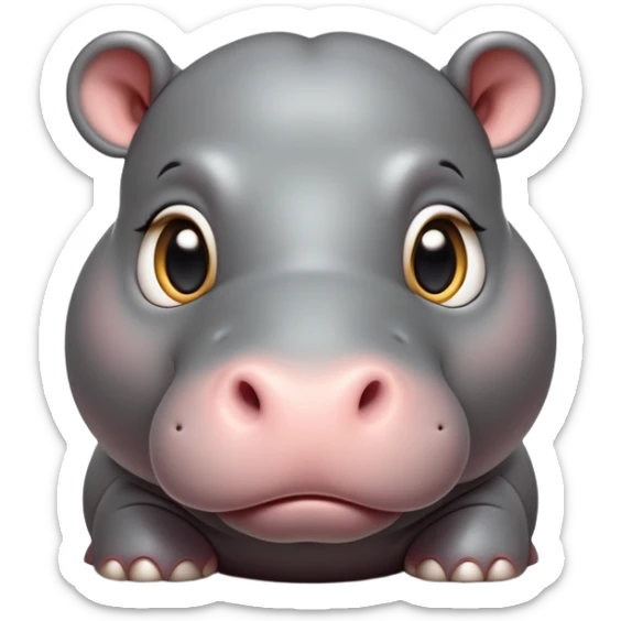 cinematic-cute baby hippo-portrait-emoji,-poised-and-regal,-with-a-massive,-robust-build-and-a-smooth,-sleek-slate-gray-hide,-deep-set-soulful-eyes,-simplified-yet-sharp-and-sophisticated-features,-highly-detailed,-glowing-with-a-soft radiance sticker