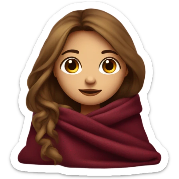 Cute girl with long hair, long lashes in burgundy cozy blanket sticker