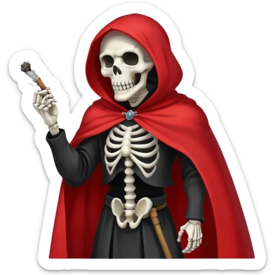 grim reaper in red cape smoking weed with loads of smoke in the air sticker