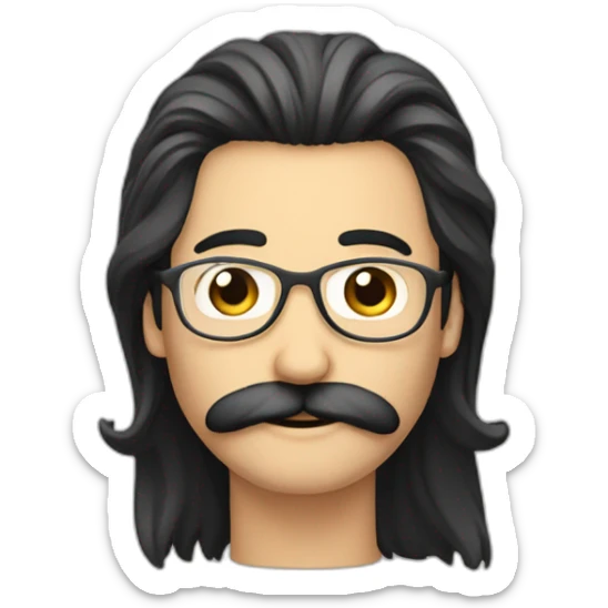 very very long dark straight hair men with mustache and round glass sticker