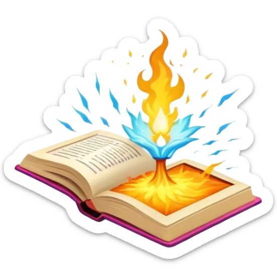 Un libro con un aura de colores vibrantes, con destellos dorados flotando a su alrededor,  un rayo de luz atravesándolo, simbolizando la explosión de creatividad sin miedo.  sticker
