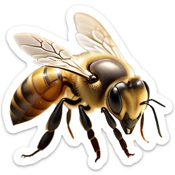 Beautiful and Majestic Bee Portrait Emoji, Head and body rendered in serene repose with a gentle, content smile, showcasing a tiny, fuzzy form with softly closed delicate wings and eyes in tranquil slumber, Simplified yet exquisitely endearing features, highly detailed, glowing with a soft, drowsy golden light, high shine, relaxed and utterly noble, stylized with an air of regal natural beauty, soft glowing outline, capturing the essence of a majestic bee that embodies the timeless charm of nature! sticker