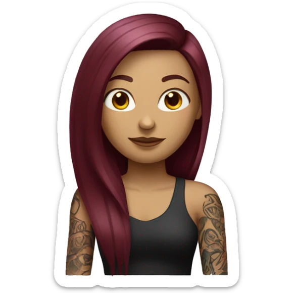 Tattooed woman with long straight burgundy hair sticker