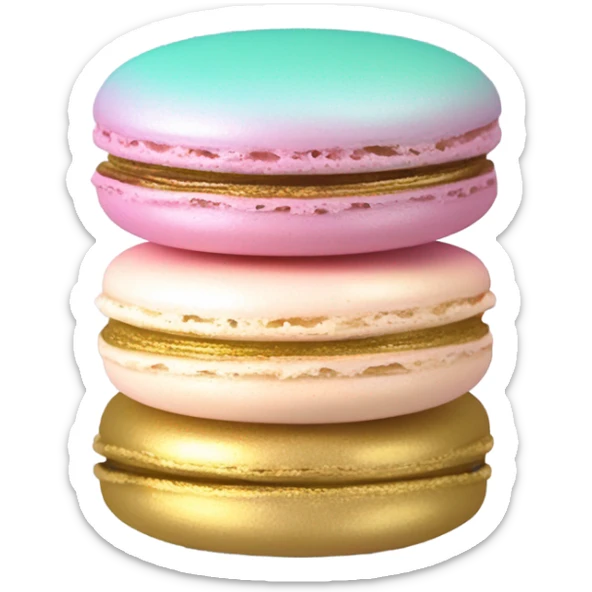 Realistic pastel ombre macaron with shiny metallic gold filling in the center. sticker