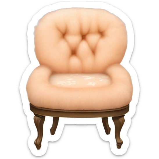 Chair with peach Mongolian curly fur seat with a vintage peach and white floral back and a natural wood frame sticker