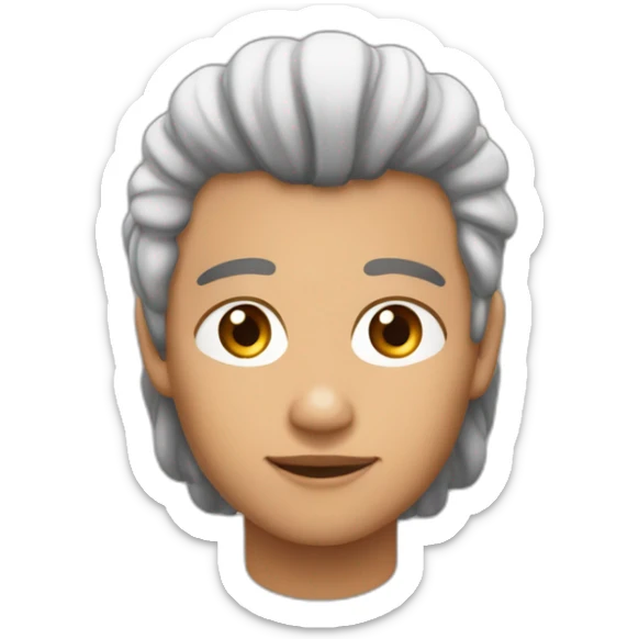 Pelo largo y moreno, tez blanca, nariz chata, ojos un poco rasgados y marrones y la cara redondo da sticker