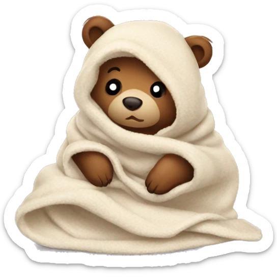 bear cozy in blanket sticker
