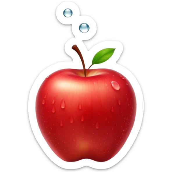 Cinematic crisp, shiny red apples, glistening under soft natural light, perfectly round with tiny water droplets, warm rich hues, highly detailed and fresh. sticker