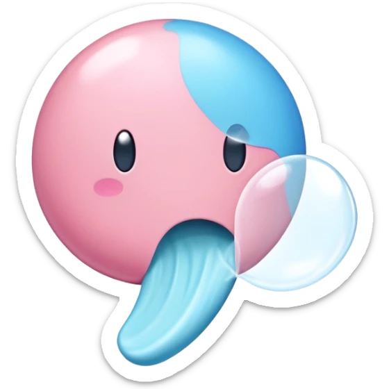 An emoji of a piece of chewing gum, slightly stretched or being blown into a bubble. Soft pastel colors, smooth texture, and a playful design representing gum or bubblegum sticker