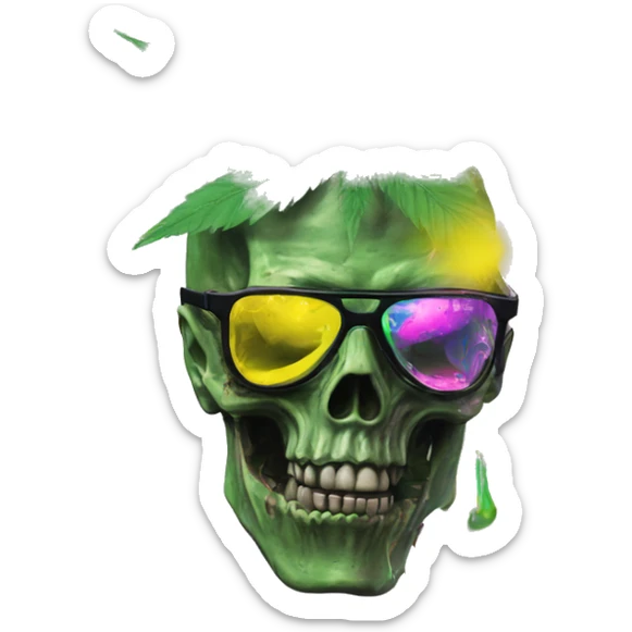 420 .Zombie_ Vaporwave black holographic oilslick zombie unicorn smoking yellow caution tape hemp leaves sticker