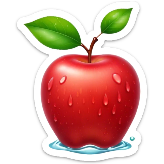 Cinematic Realistic Apple Emoji, Fresh and vibrant, with a crisp, red skin glistening with droplets of water. The smooth, shiny surface catches the light, while the green stem adds a natural touch. Soft glowing outline, capturing the essence of health, sweetness, and freshness in a crisp apple! sticker