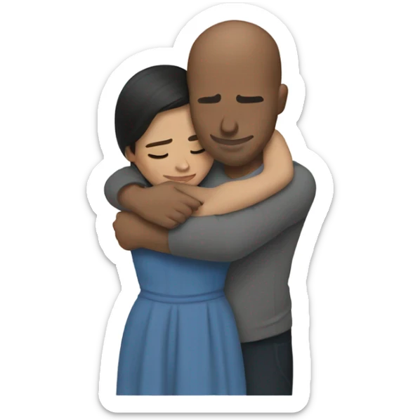 Comforting hug from brunette Puerto Rican to shorter bald male sticker