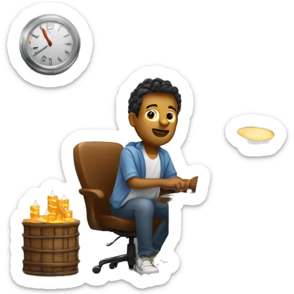 man in casual clothes who is trading stocks at a laptop, show candle sticks sticker