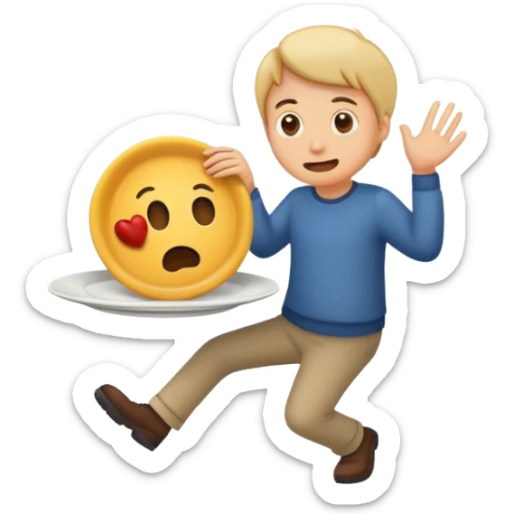 humorous emoji of a person sneaking away from a plate of food, lighthearted and fun sticker