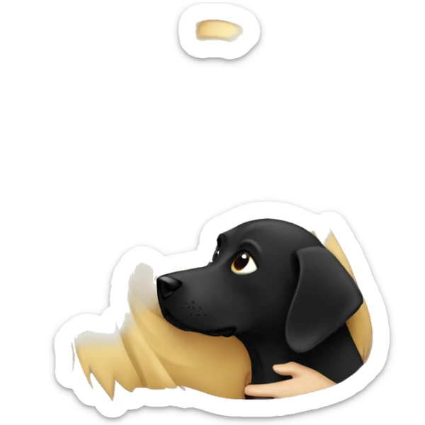 Long hair blonde girl cuddling with black  Labrador dog emoji sticker
