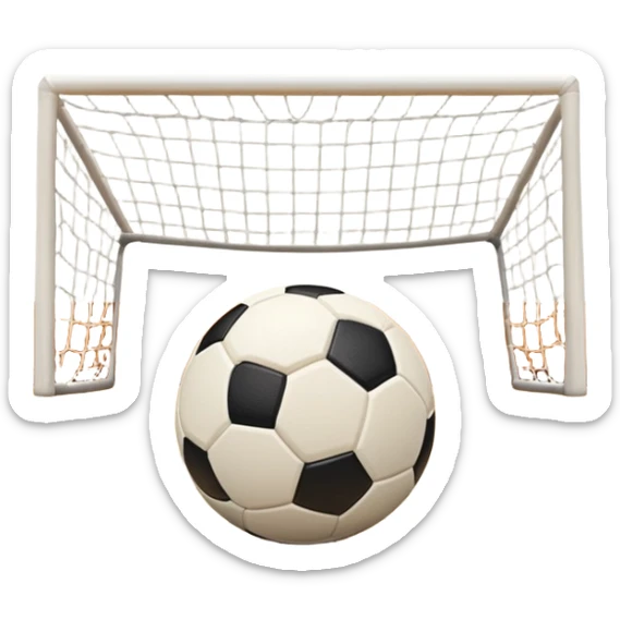 A close-up of a mini-football (futsal) ball placed on a wooden floor of an indoor sports hall, with the goalposts in the background. The scene highlights the smooth texture of the ball and the detailed net of the goal, emphasizing the fast-paced nature of the sport. sticker
