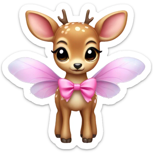 baby deer with fairy wings and a pink bow around its neck  sticker