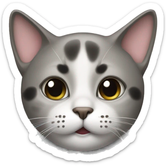 The cat’s face is clear white with a black spot under the nose, shaped like a mustache. Big dark spots on the forehead and near the ears. sticker