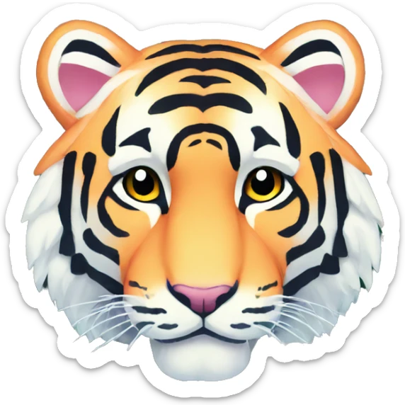 Pixel art of a pastel tiger wearing tropical flowers and leaves sticker