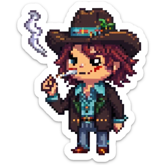 pixel art of a quirky character 'tralalero tralala' smoking a joint sticker