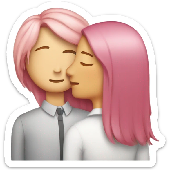 white woman with pink straight hair kissing with a white man with brown hair sticker