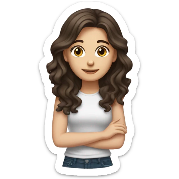 white girl with wavy dark brown hair below shoulder length brown eyes sticker sticker