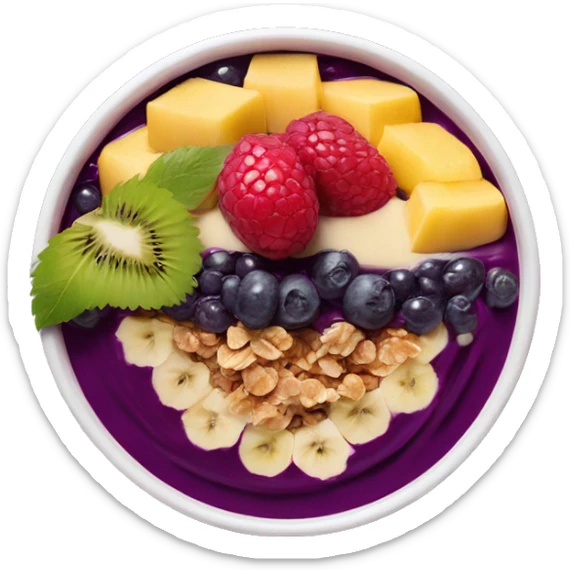 Açaí in a clear cup with layers of fruits and granola and condensed milk sticker