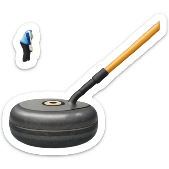 An icon showing a close-up of a curling stone sliding across the ice with a broom beside it. The scene is set in a brightly lit stadium, with detailed spectator stands in the background. Transparent background highlights the focus, skill, and atmosphere of the curling sport. sticker
