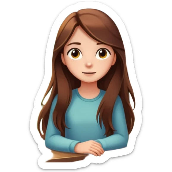 Girl with long brown hair looking out a window with sunbeams and houseplants around her in the background cartoon style  sticker