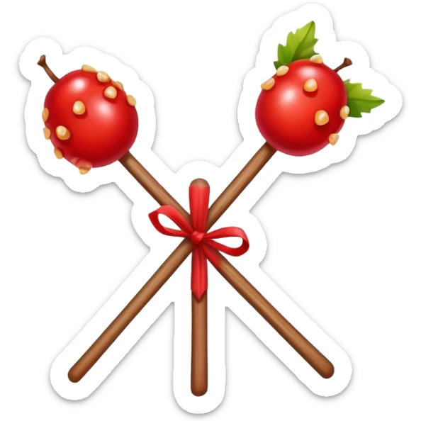 Candied hawthorn fruits on wooden stick Tanghulu, simplified emoji style with bold outlines and bright colors, cartoon style shiny red Chinese sweet sticker