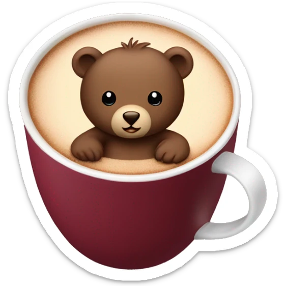 Baby bear inside of a cup of hot cocoa. Burgundy colored cup. The bear fits perfectly￼ in the cup. sticker