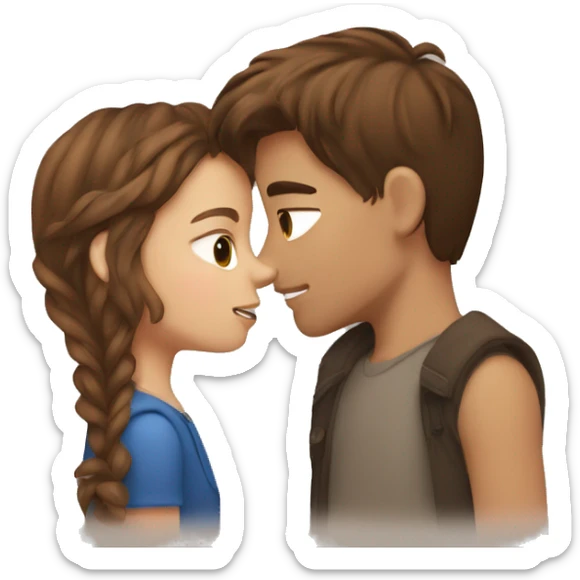 brown hair boy and brown hair girl kissing  sticker