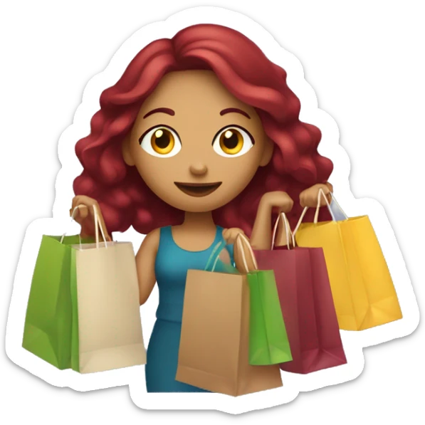 Long Burgundy haired girl, shopaholic, carrying a lot of shopping bags sticker