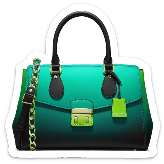 Realistic isolated black,dark teal,lime green,black and emerald green ombre Michael kors satchel purse.  sticker
