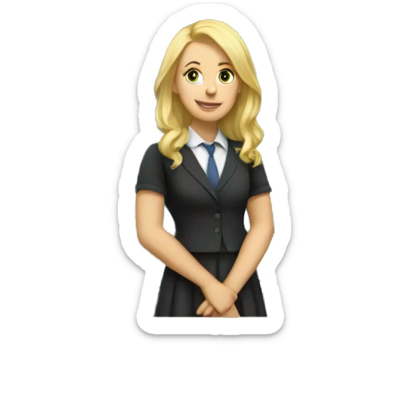 english teacher (woman wit blonde hair) standing next to the blackboard sticker