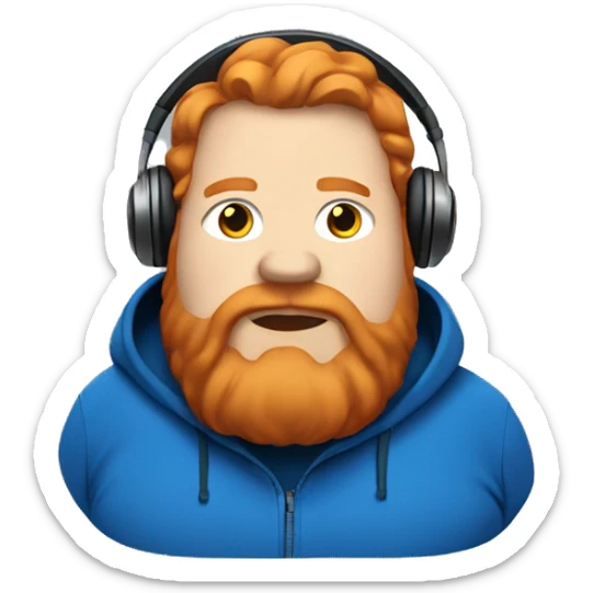 fat man with blue hoodie, headphones, ginger hair and beard sticker