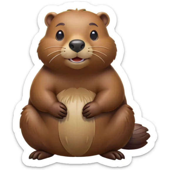 cinematic-beaver-realistic-full-body-on-all-fours-emoji,-plump-and-relaxed-body-soaking-in-the-warm-sun,-short-brown-fur-slightly-ruffled,-head-tilted-dramatically,-calm-expressive-eyes-exuding-serene-wisdom,-simplified-yet-realistic head tilted confidently staring at the camera in a comical way sticker