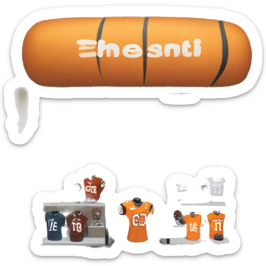 “Football store exterior with bold signage, large windows showcasing football gear, jerseys, and accessories, and a dynamic, athletic design reflecting the energy of the sport.” sticker